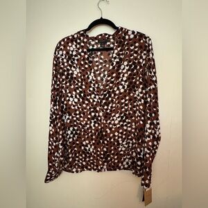 Halogen Chocolate and Ivory Polka Dot Top